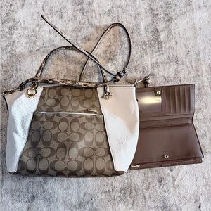 Coach Brown and White Signature Shoulder Bag